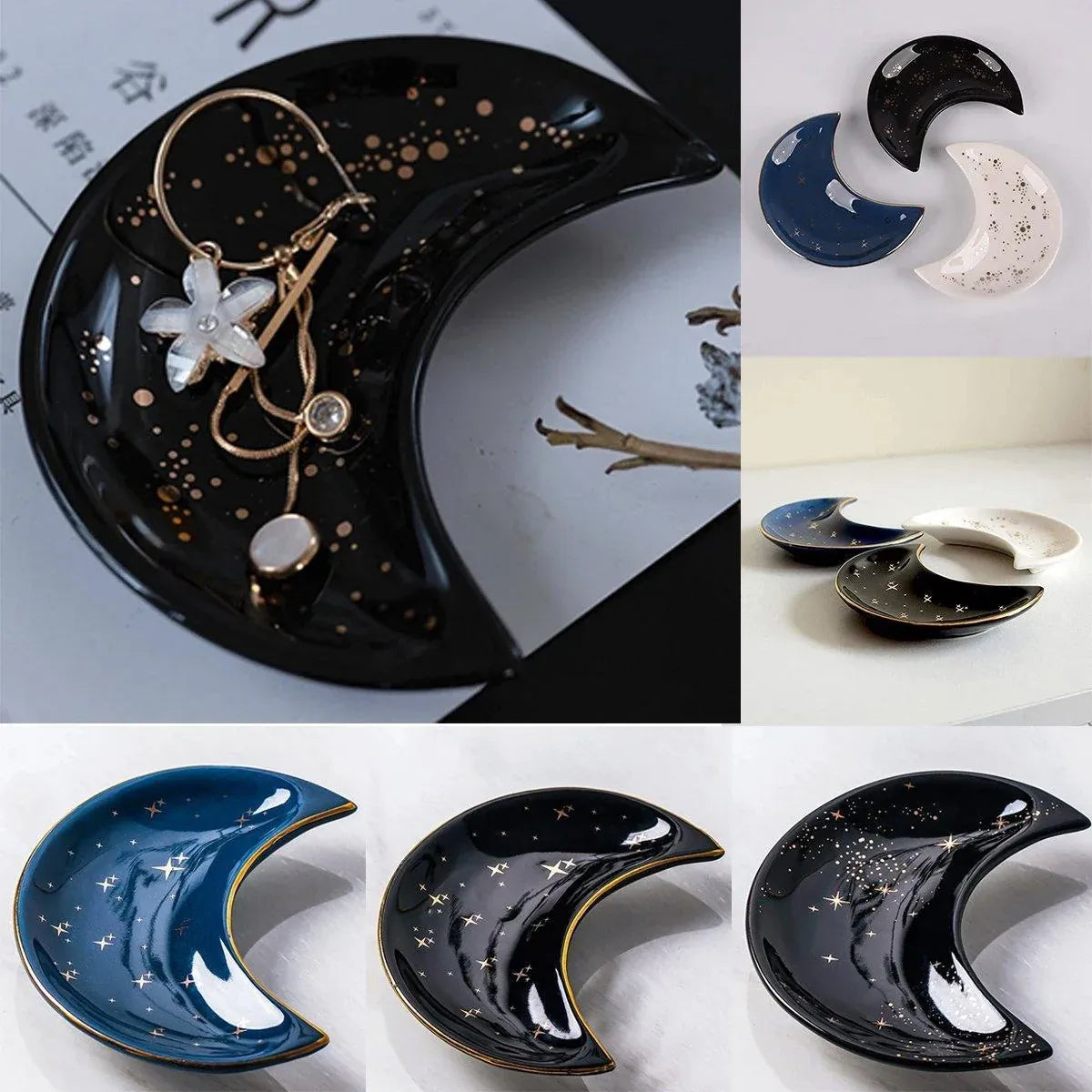 Moon Shaped Decorative Plate Fruit Tray Jewelry Storage Rack Dip Saucer for Home – view 8