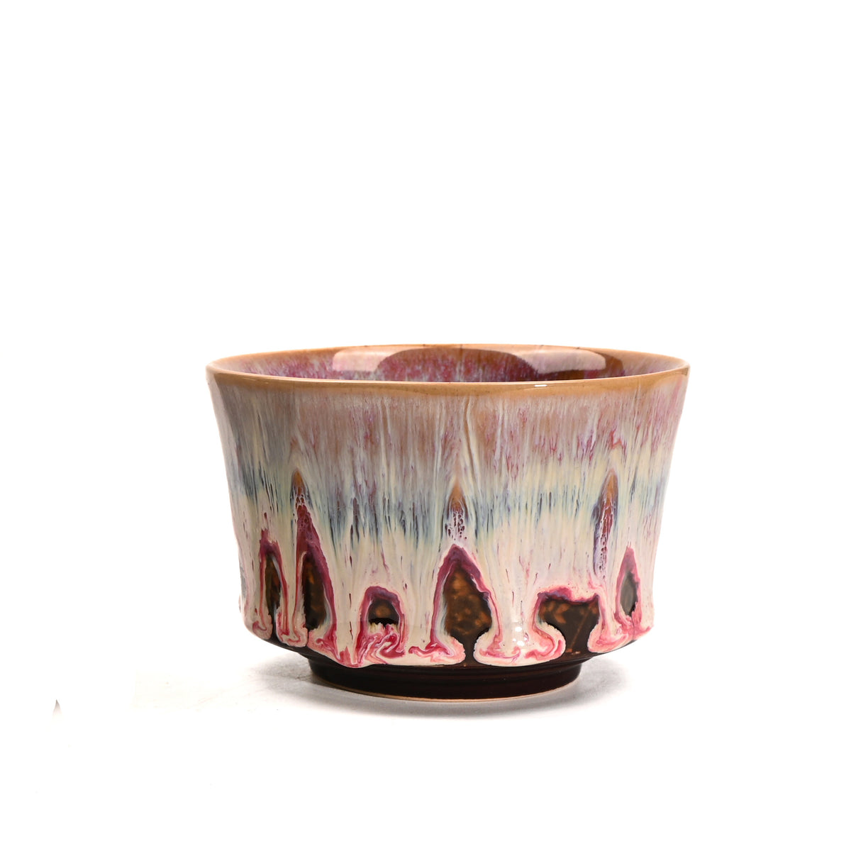 225ml Ceramic Kiln Glazed Coffee Latte Art Cup - Retro Style Matcha Bowl – Pink