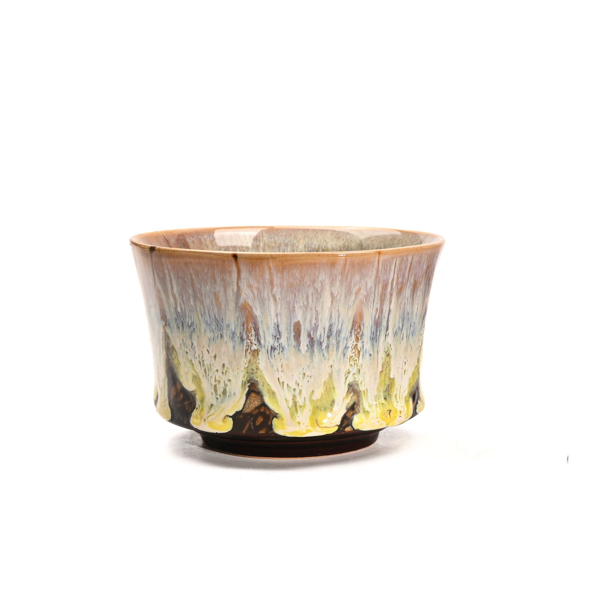 225ml Ceramic Kiln Glazed Coffee Latte Art Cup - Retro Style Matcha Bowl – Yellow