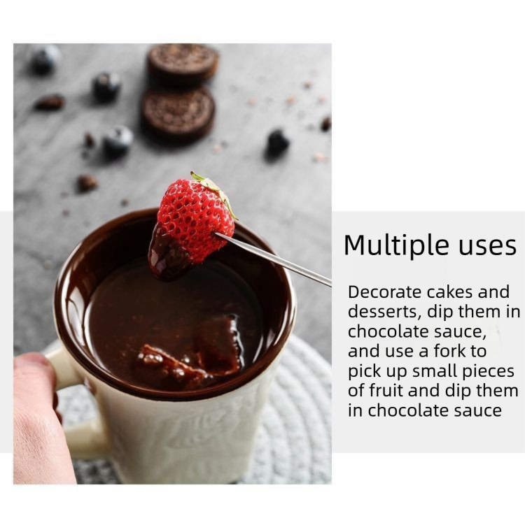 European Style Ceramic Chocolate & Cheese Melter Set - 200ml Mini Melting Mug & Fork – view 4