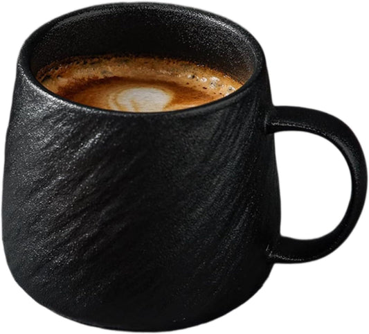 17 Oz Minimalist Ceramic Coffee Mug Tea Mug with Rock Texture Surface, Large Capacity Drinking Cup for Office Home (black,17
