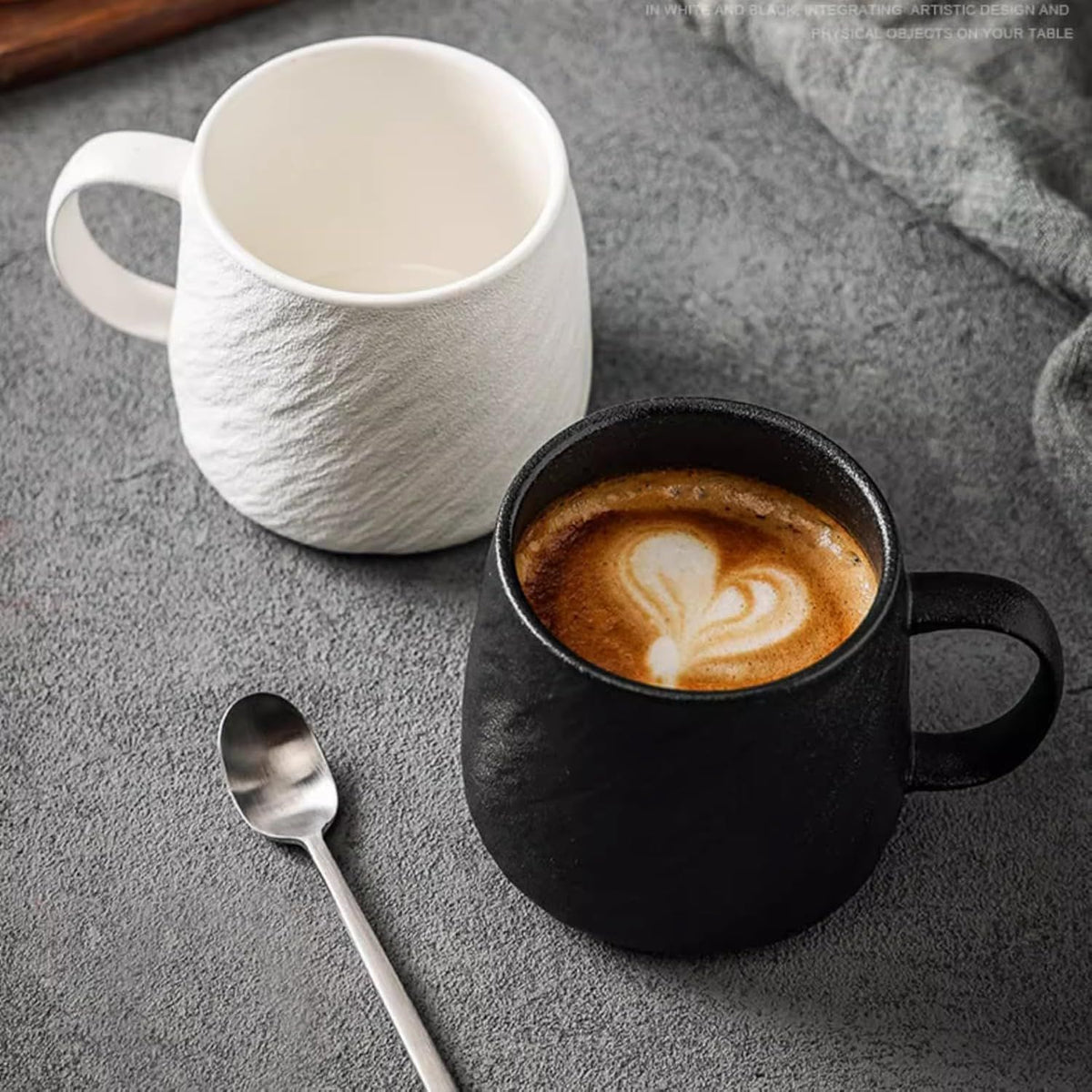 17 Oz Minimalist Ceramic Coffee Mug Tea Mug with Rock Texture Surface, Large Capacity Drinking Cup for Office Home (black,17