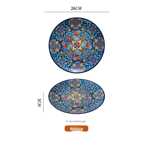 10-Inch Bohemian Ceramic Shallow Plate – Blue Baroque