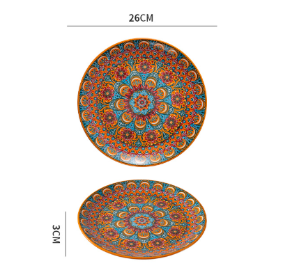 10-Inch Bohemian Ceramic Shallow Plate – Gulpulsar Orange