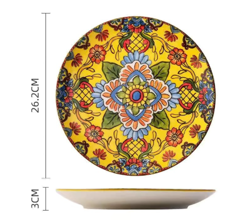 10-Inch Bohemian Ceramic Shallow Plate – Yellow