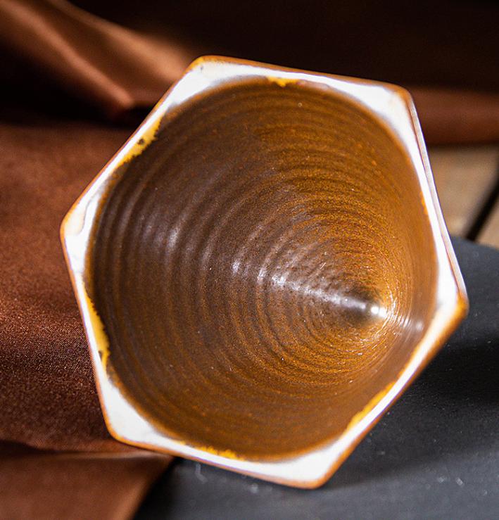 Artistic Hexagonal Ceramic Coffee Cup & Stand Set - 180ml Nordic Design Drip Glaze Mug – view 5