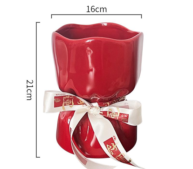 Artisan Handcrafted Ceramic Vase - Minimalist Home Decor with Stable Base – red
