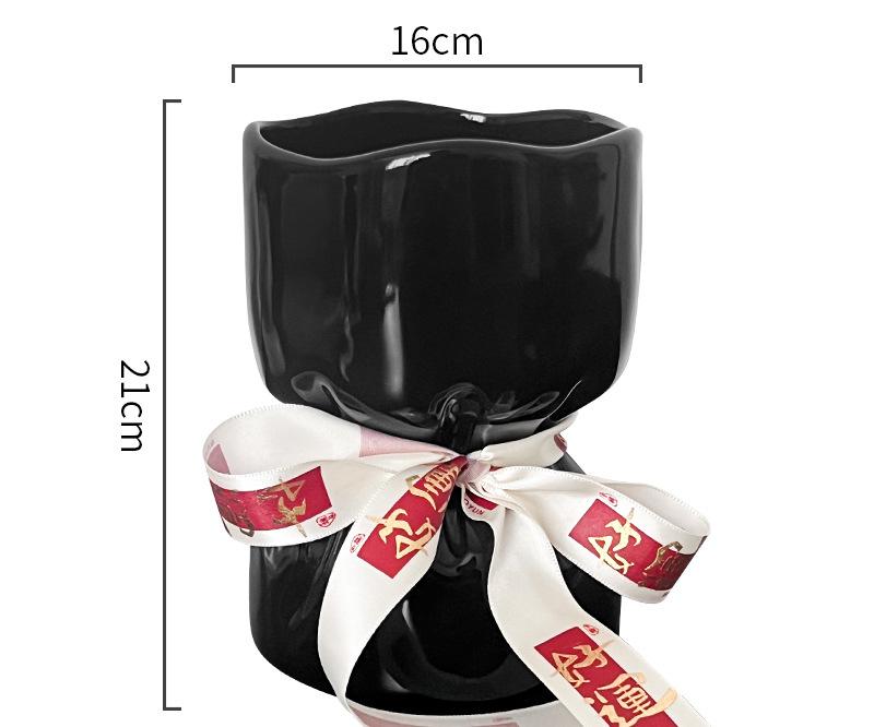 Artisan Handcrafted Ceramic Vase - Minimalist Home Decor with Stable Base – black