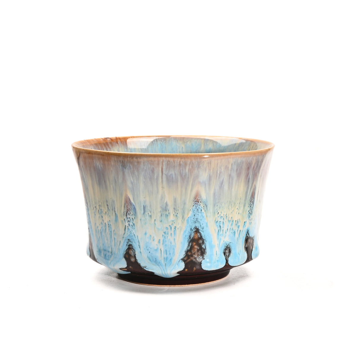 225ml Ceramic Kiln Glazed Coffee Latte Art Cup - Retro Style Matcha Bowl – Blue