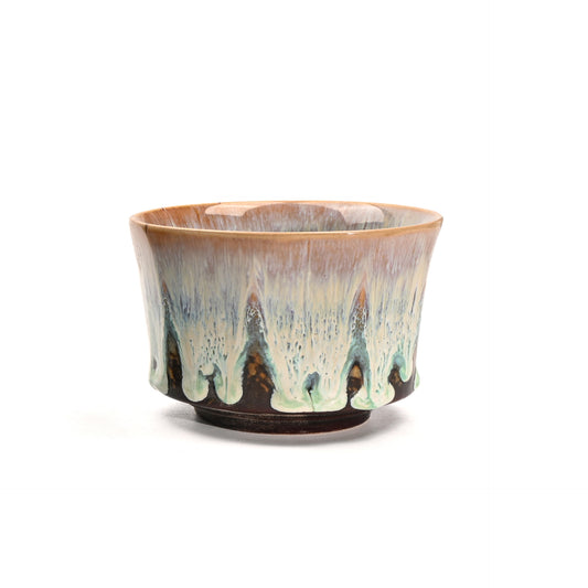 225ml Ceramic Kiln Glazed Coffee Latte Art Cup - Retro Style Matcha Bowl – Beige