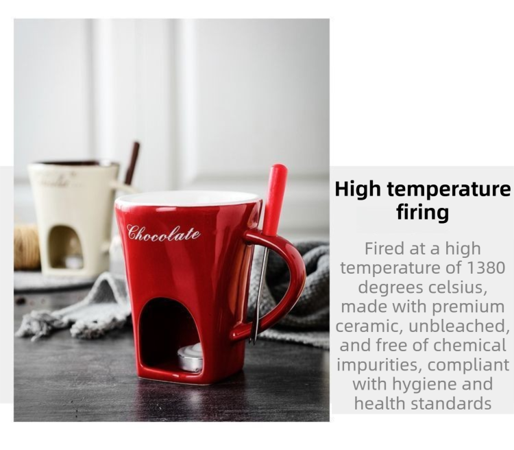 European Style Ceramic Chocolate & Cheese Melter Set - 200ml Mini Melting Mug & Fork – view 3