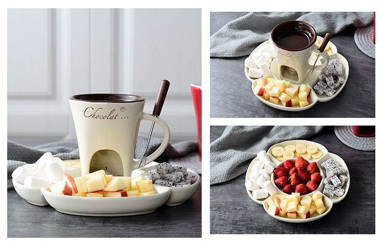 European Style Ceramic Chocolate & Cheese Melter Set - 200ml Mini Melting Mug & Fork – view 5