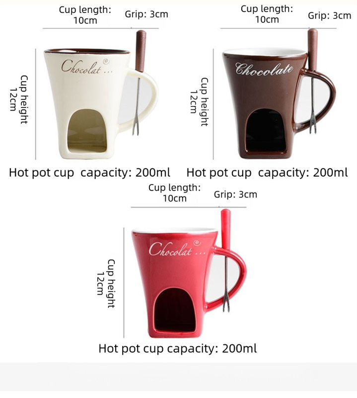 European Style Ceramic Chocolate & Cheese Melter Set - 200ml Mini Melting Mug & Fork – view 7