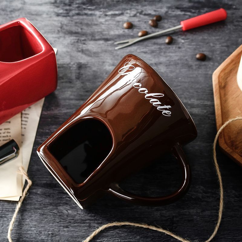 European Style Ceramic Chocolate & Cheese Melter Set - 200ml Mini Melting Mug & Fork – Coffee