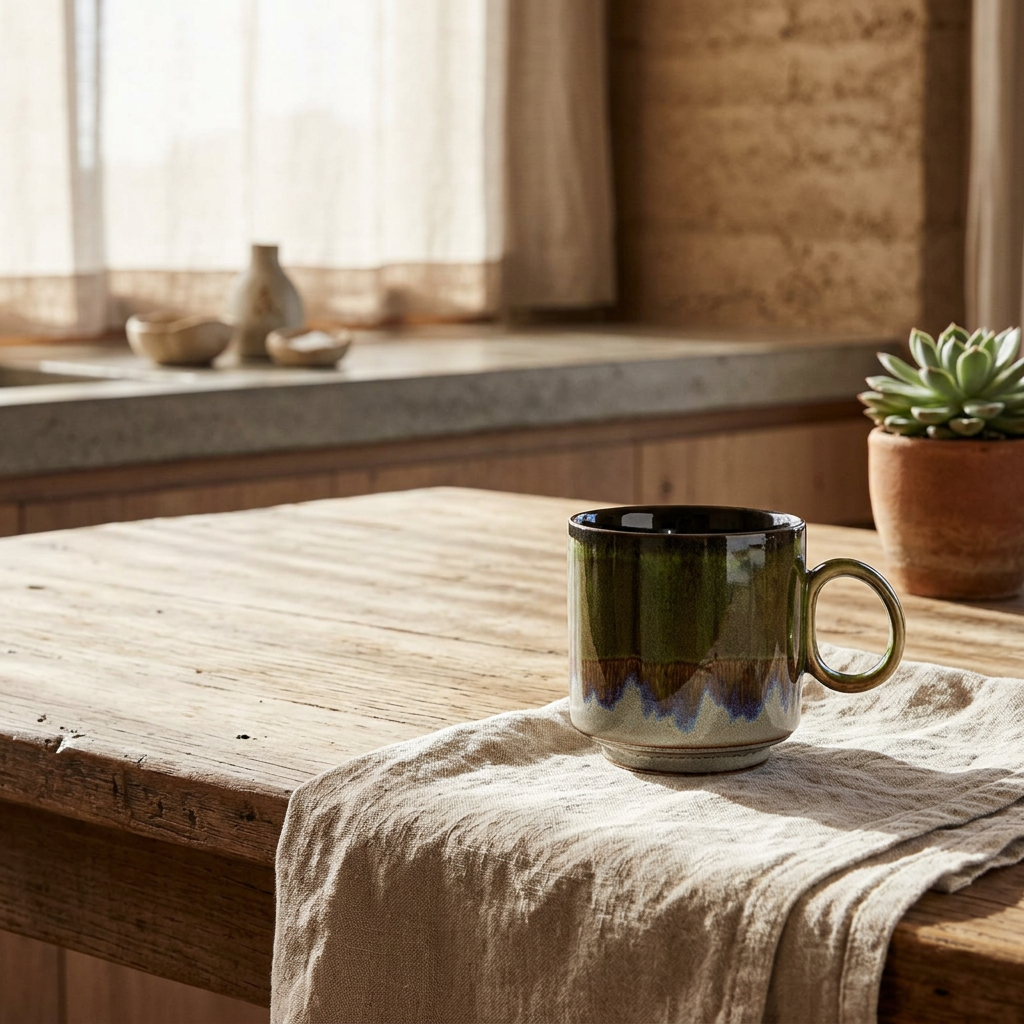 Green Reactive Glaze Ceramic Mugs 150 ml, Set of 2 – view 1