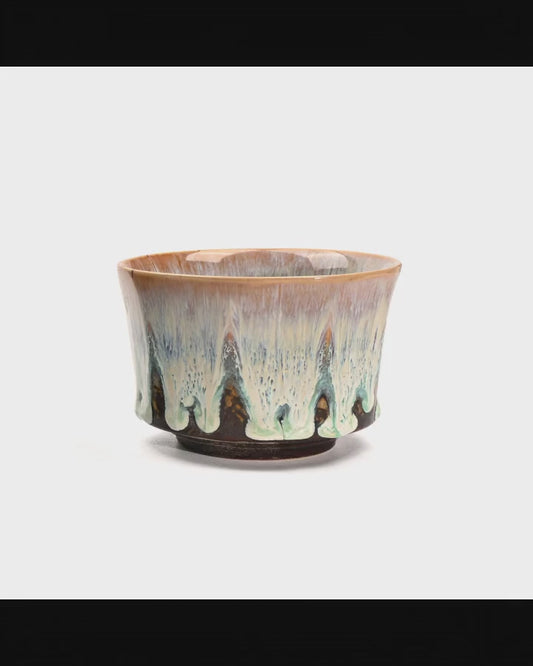 Beige 225ml Ceramic Kiln Glazed Coffee Latte Art Cup - Retro Style Matcha Bowl video