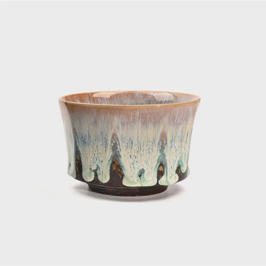 Beige 225ml Ceramic Kiln Glazed Coffee Latte Art Cup - Retro Style Matcha Bowl video