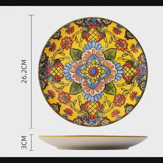 Yellow-bos 10-Inch Bohemian Ceramic Shallow Plate video