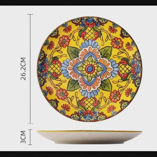 Yellow-bos 10-Inch Bohemian Ceramic Shallow Plate video