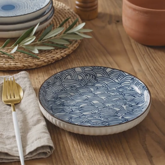 Ceramic Dinner Plates Set Of 4 Plates 4 Styles Dining Tableware High-Quality - Indigo - Size Pack of 4 pieces video